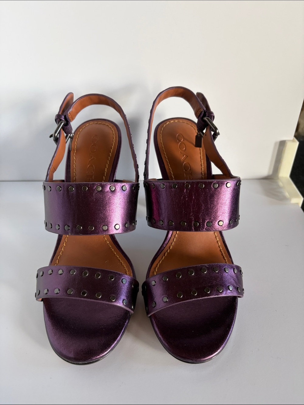 Coach Metallic Plum Rylie Studded Slingback Sandals size 7